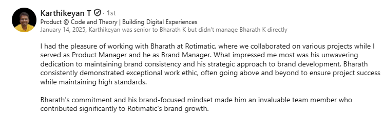 Recommendation &ndash; Karthikeyan T.