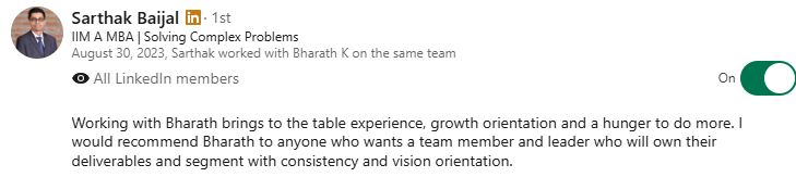 Recommendation &ndash; Sarthak Baijal